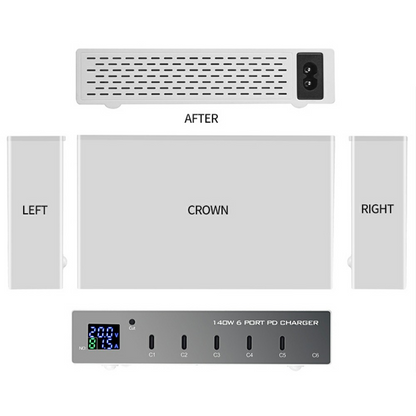 OEM WLX-X6P Station Laddare, 140W, 3A, 6 x USB-C, Silver