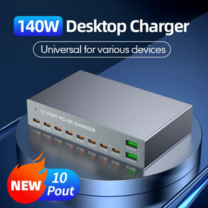 OEM-laddstation WLX-X6Y, 140W, 5A, 2 x USB-A - 8 x USB-C, Silver