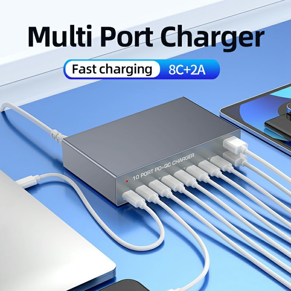 OEM-laddstation WLX-X6Y, 140W, 5A, 2 x USB-A - 8 x USB-C, Silver