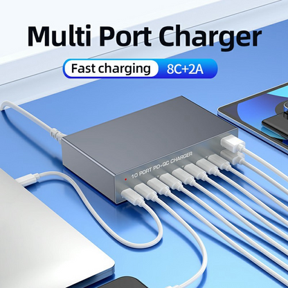 OEM-laddstation WLX-X6Y, 140W, 5A, 2 x USB-A - 8 x USB-C, Silver
