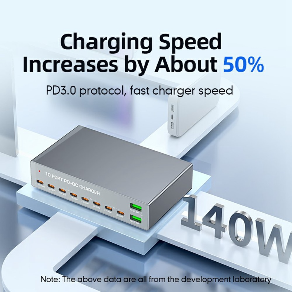 OEM-laddstation WLX-X6Y, 140W, 5A, 2 x USB-A - 8 x USB-C, Silver