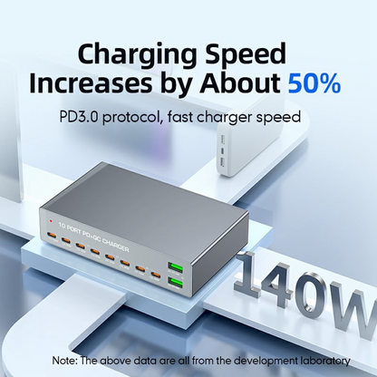 OEM-laddstation WLX-X6Y, 140W, 5A, 2 x USB-A - 8 x USB-C, Silver