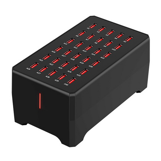 OEM-laddstation WT-268, 150W, 2.4A, 30 x USB-A, Svart