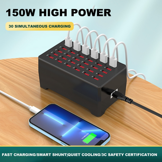 OEM-laddstation WT-268, 150W, 2.4A, 30 x USB-A, Svart
