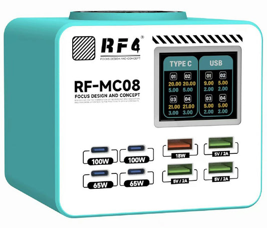 Laddare Station RF4 RF-MC08, 150W, 5A, 4 x USB-A - 4 x USB-C, Turkos