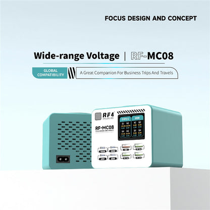 Laddare Station RF4 RF-MC08, 150W, 5A, 4 x USB-A - 4 x USB-C, Turkos