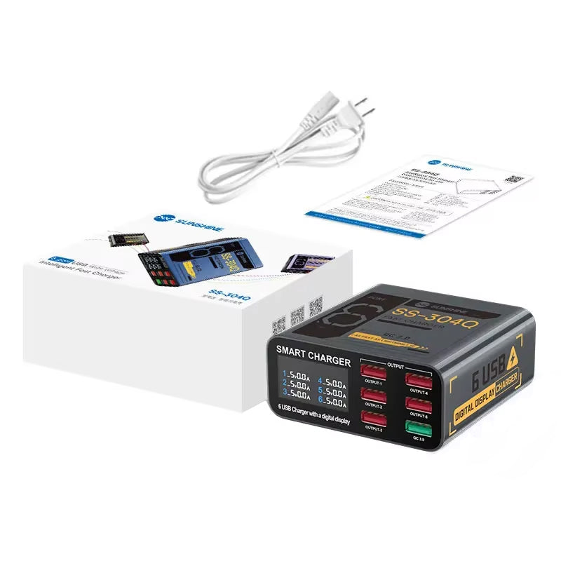 Laddare Station Sunshine SS-304Q, 30W, 3.5A, 6 x USB-A, Grå