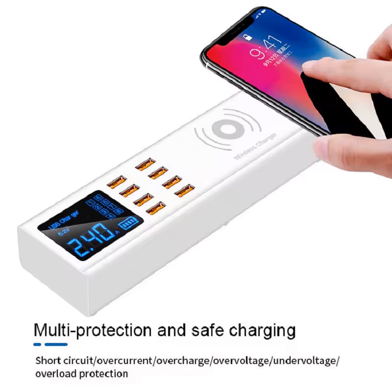 Laddningsstation Sunshine SS-309WD QI, 40W, 2.4A, 8 x USB-A, Vit