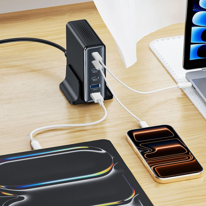 Laddstation Tech-Protect DC160W-GAN, 160W, 5A, 2 x USB-A - 4 x USB-C, Svart