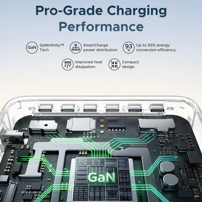 Laddningsstation UGREEN Nexode Pro X783 (75753B) med display, 300 W, 5 A, 1 x USB-A – 6 x USB-C – 1 x DC, grå