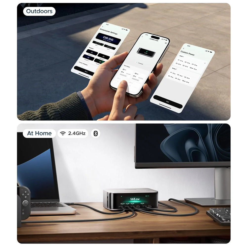 Laddningsstation UGREEN Nexode Pro X783 (75753B) med display, 300 W, 5 A, 1 x USB-A – 6 x USB-C – 1 x DC, grå
