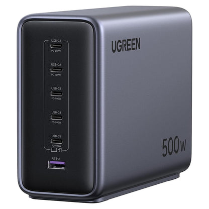 UGREEN Nexode X759 laddningsstation (55550B), 500W, 5A, 1 x USB-A - 5 x USB-C, Grå