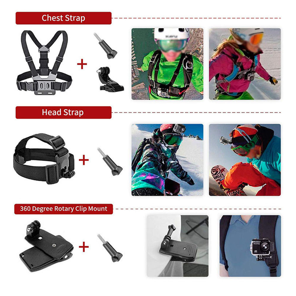 Sportkamera Tillbehörskit Techsuit SA15 för GoPro / SJCAM-serien, 15in1, Svart