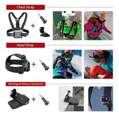 Sportkamera Tillbehörskit Techsuit SA15 för GoPro / SJCAM-serien, 15in1, Svart