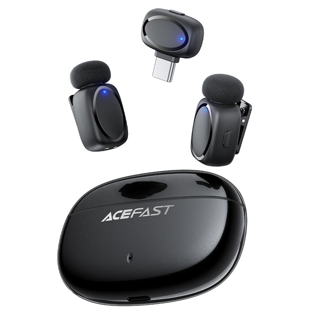 Lavaliermikrofon Acefast R2, USB-C, Set med 2 stycken, Svart