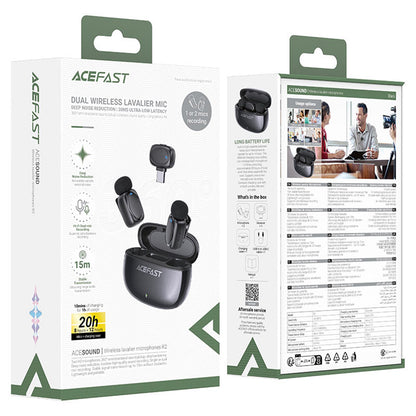 Lavaliermikrofon Acefast R2, USB-C, Set med 2 stycken, Svart