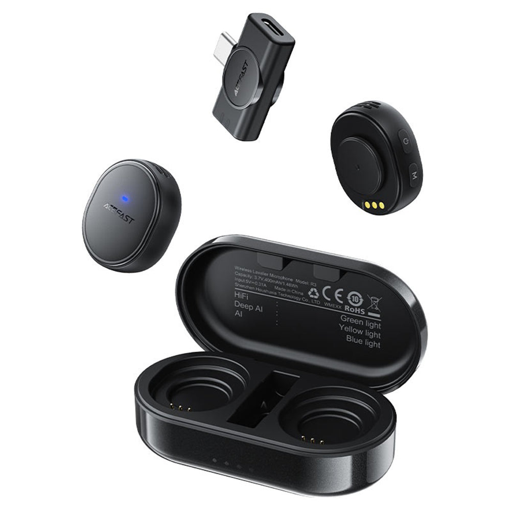 Lavaliermikrofon Acefast R3, USB-C, Set med 2 stycken, Svart