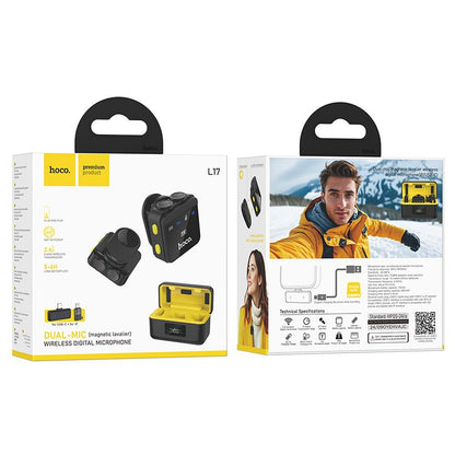 Lavaliermikrofon HOCO L17, USB-C / Lightning, Set med 2 stycken, Svart