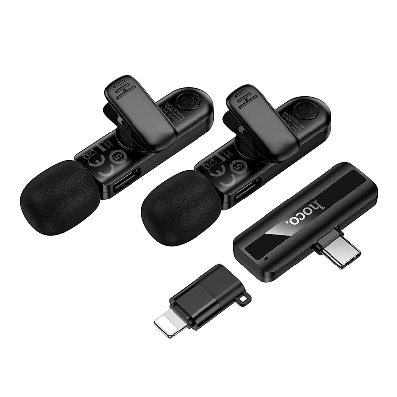 Lavaliermikrofon HOCO L20A, USB-C / Lightning, Set med 2 stycken, Svart