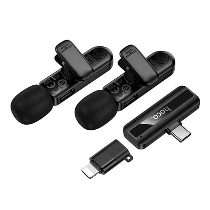 Lavaliermikrofon HOCO L20A, USB-C / Lightning, Set med 2 stycken, Svart