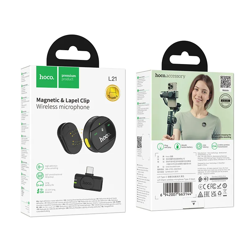 Lavaliermikrofon HOCO L21, USB-C, Svart