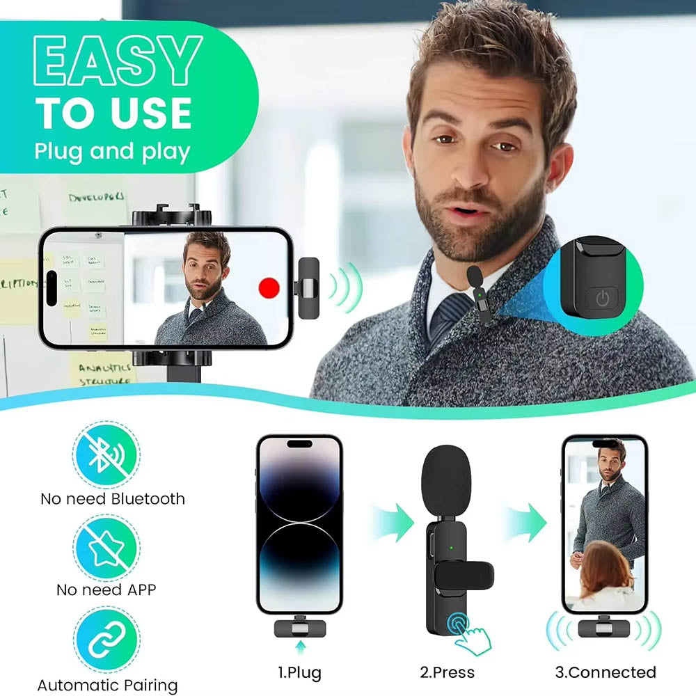 Techsuit Lavalier LW2, USB-C, Set om 2, Svart