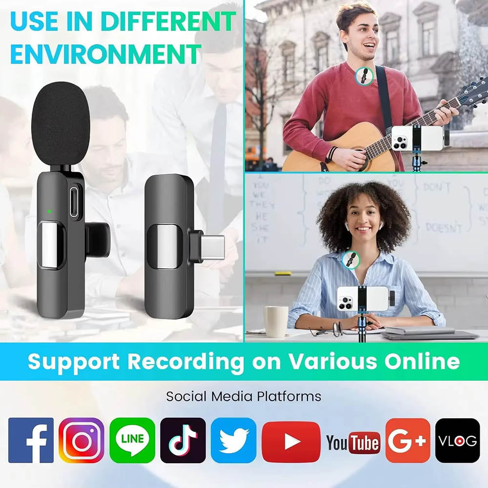 Techsuit Lavalier LW2, USB-C, Set om 2, Svart