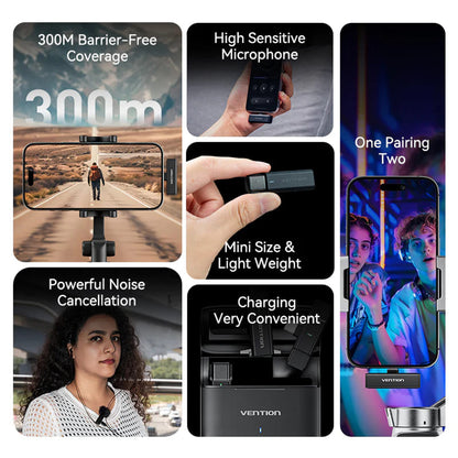 Vention Clip-On Lavalier, USB-C, Set med 2 stycken, Svart