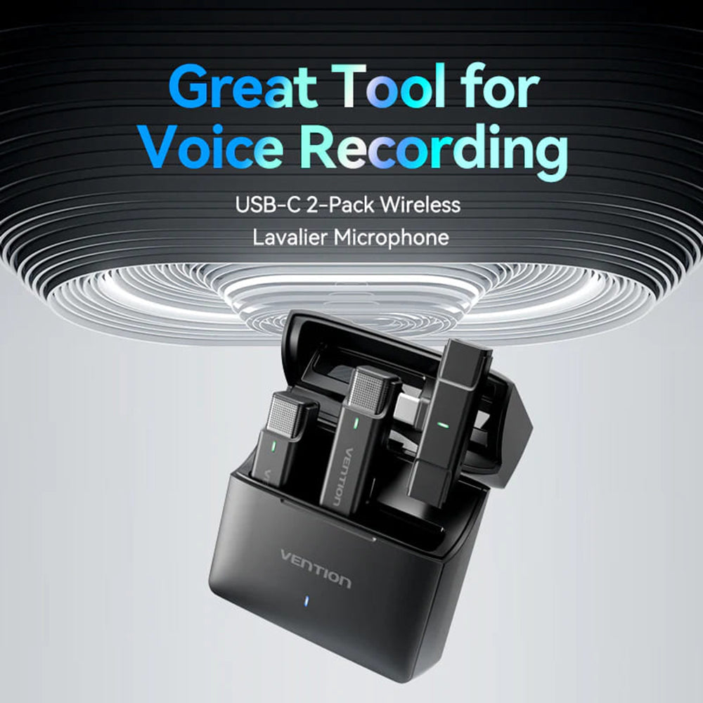 Vention Clip-On Lavalier, USB-C, Set med 2 stycken, Svart