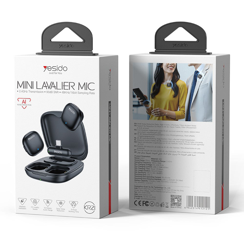 Lavaliermikrofon Yesido KR21, USB-C, Set med 2 stycken, Svart