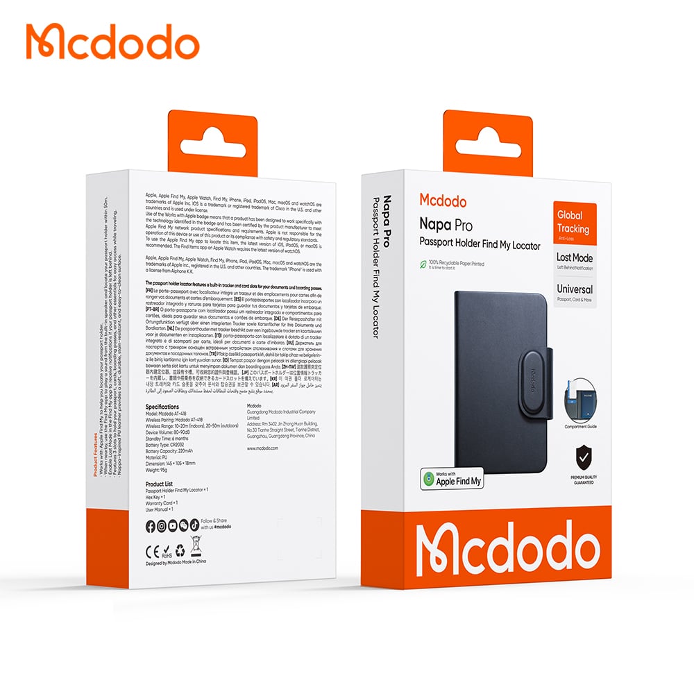 Mcdodo SmartTag Passport Napa Pro AT-4180 för iOS-serien, svart