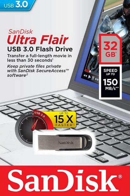 Externminne USB-A 3.0 SanDisk Ultra Flair, 32Gb SDCZ73-032G-G46