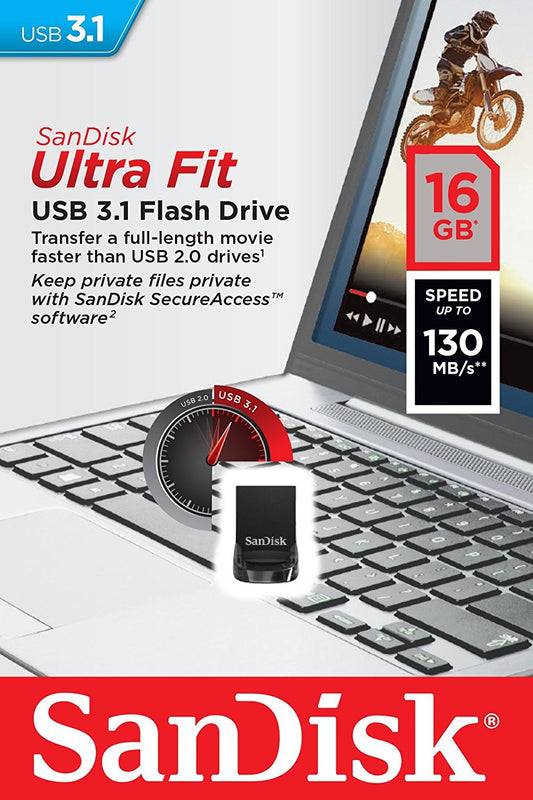 Extern USB-A 3.1-minne SanDisk Ultra Fit, 16Gb SDCZ430-016G-G46