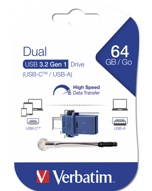 Extern minne USB-A 3.0 / USB-C Verbatim StoreNGo, 64Gb 49967