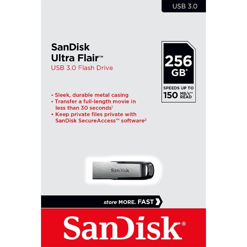 Extern minne USB-A 3.0 SanDisk Ultra Flair, 256Gb SDCZ73-256G-G46