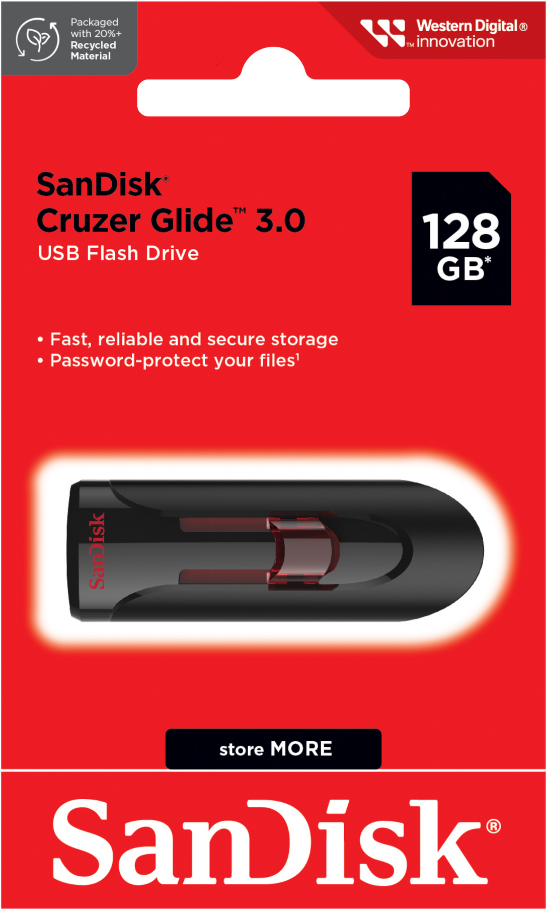 Externminne USB-A 3.0 SanDisk Cruzer Glide, 128Gb SDCZ600-128G-G35