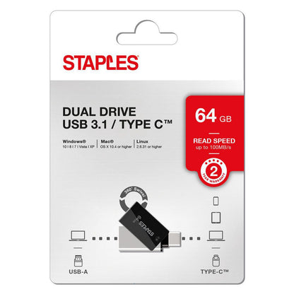 Externminne USB-A 3.1 / USB-C Staples K23, 64Gb EKMMD64GK233CST