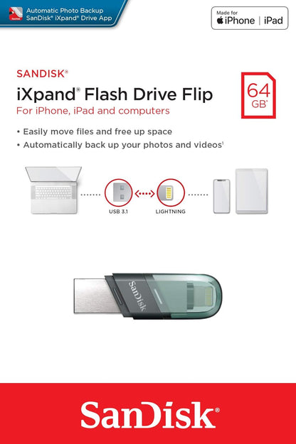 Externminne USB-A 3.1 / Lightning SanDisk iXpand Flip, 64Gb SDIX90N-064G-GN6NN