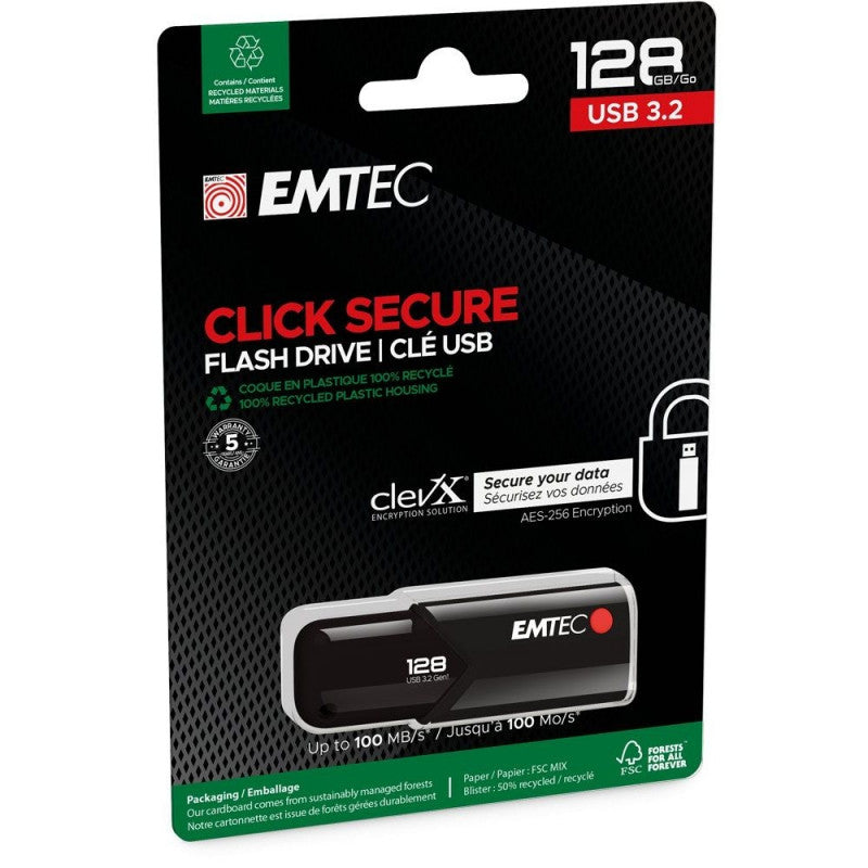 Externminne USB-A 3.2 Emtec B120 Click Secure, 128Gb ECMMD128GB123