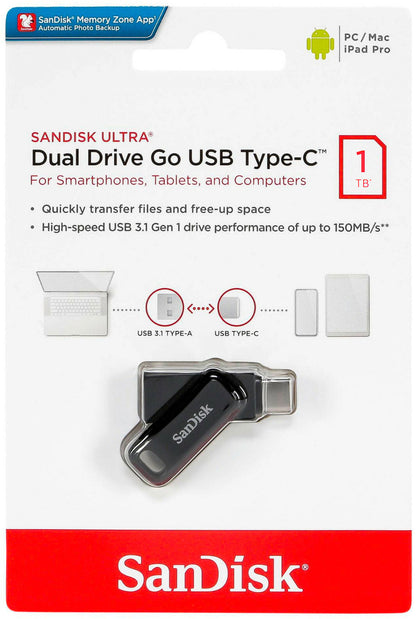 Extern minne USB-A 3.2 / USB-C SanDisk Ultra Dual Go, 1TB SDDDC3-1T00-G46
