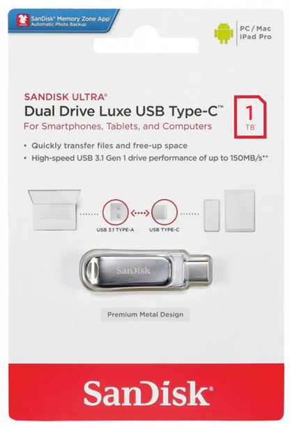 Extern minne USB-A 3.2 / USB-C SanDisk Ultra Luxe Dual Drive, 1TB SDDDC4-1T00-G46