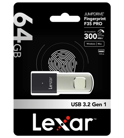Extern minne USB-A 3.2 Lexar JumpDrive Fingerprint F35 Pro, 64Gb