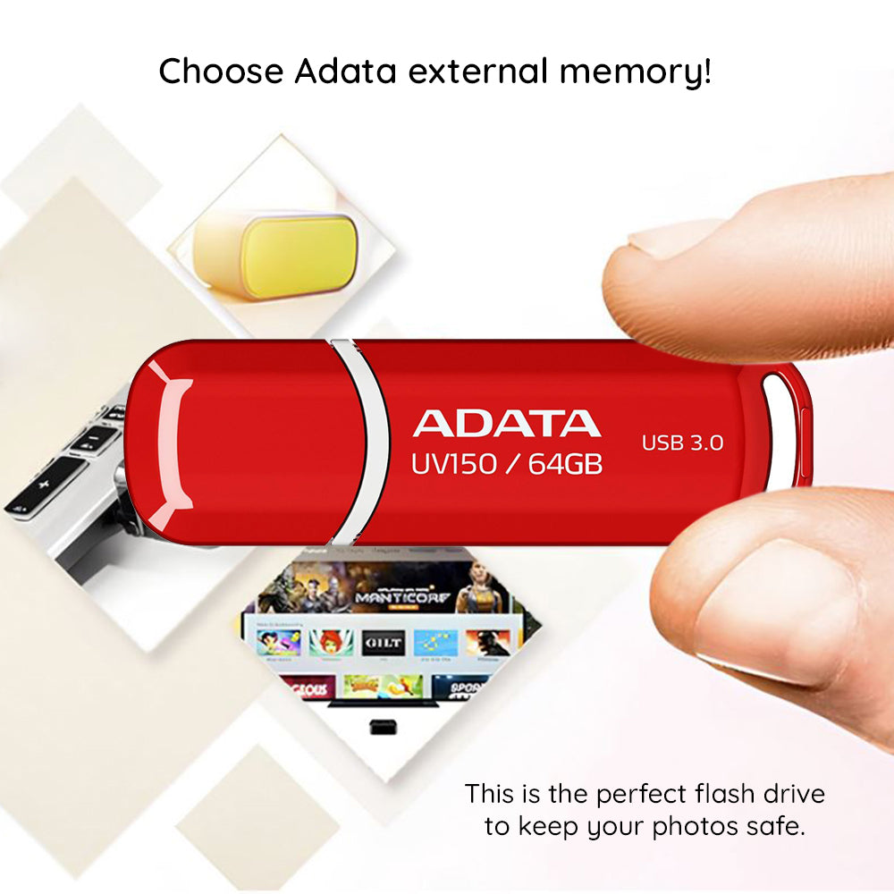 Externt USB-A 3.2-minne Adata UV150, 64 GB AUV150-64G-RBK