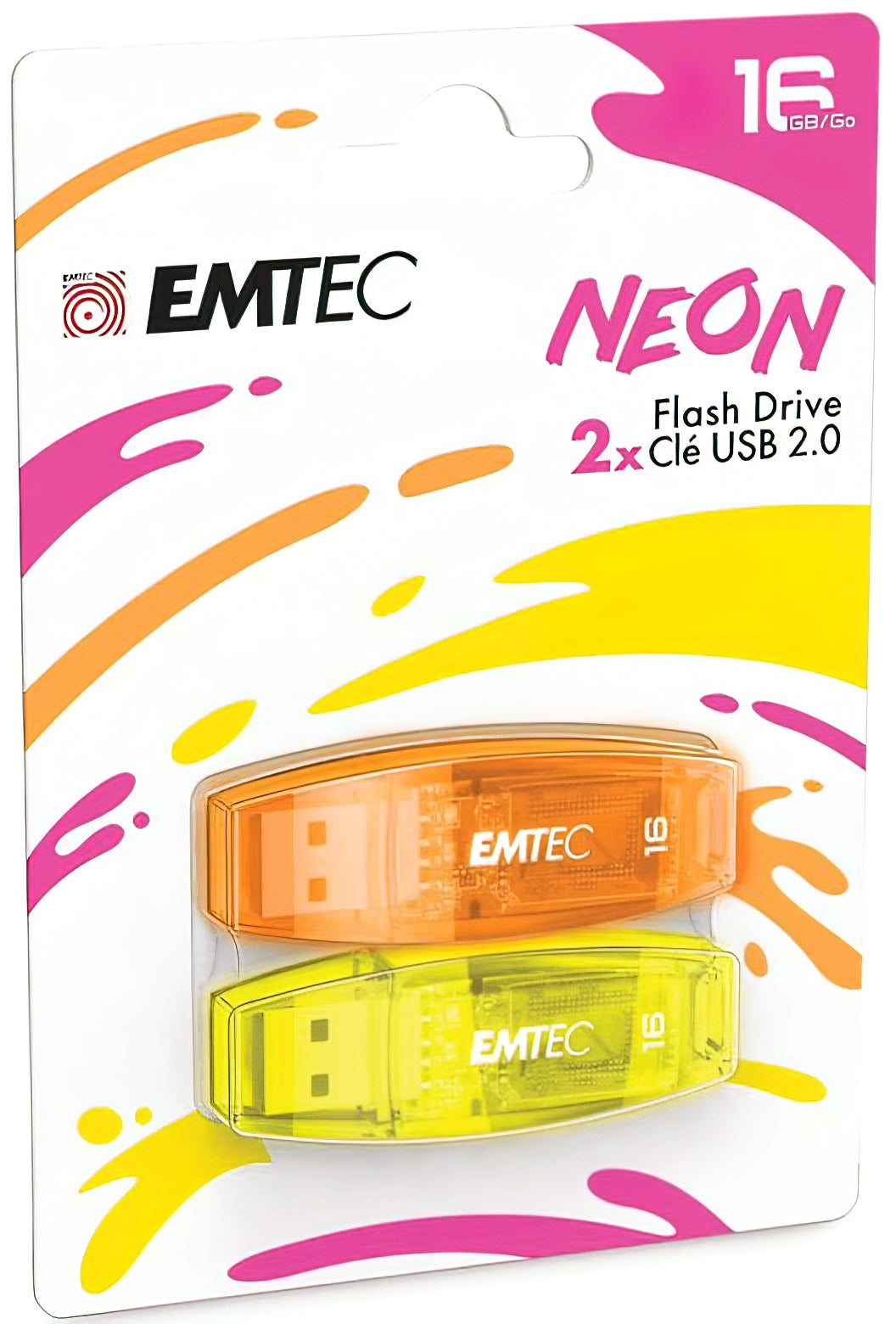 Externminne USB-A Emtec C410 Neon, 16Gb, Set 2 stycken ECMMD16GC41