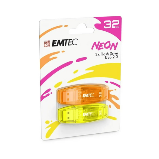 Externminne USB-A Emtec C410 Neon, 32Gb, Set 2 stycken ECMMD32GC41
