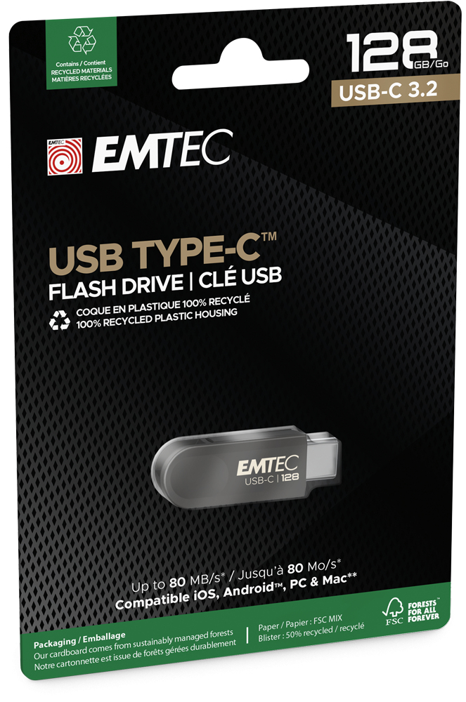 Externminne USB-C Emtec C280 Single, 128Gb ECMMD128GC2