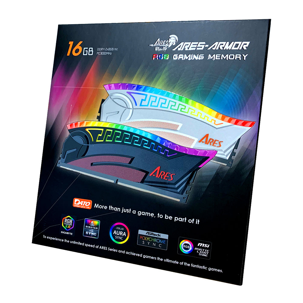 RAM-minne Dato Ares Armor, DDR4, RGB, 8GB, 3200Mhz, CL16, Svart