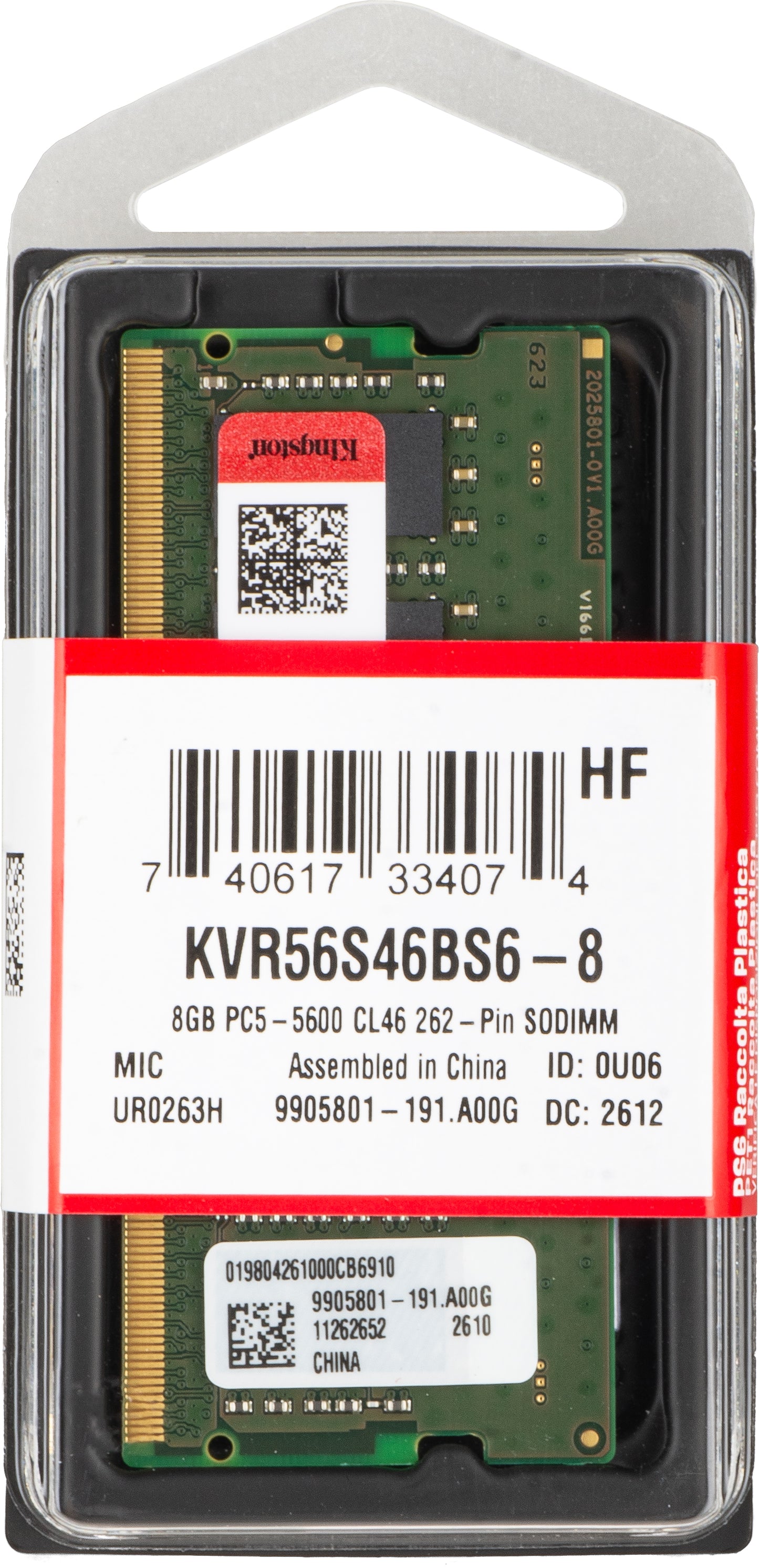 Kingston RAM-minne, DDR5 SODIMM, 8GB, 5600Mhz KVR56S46BS6-8