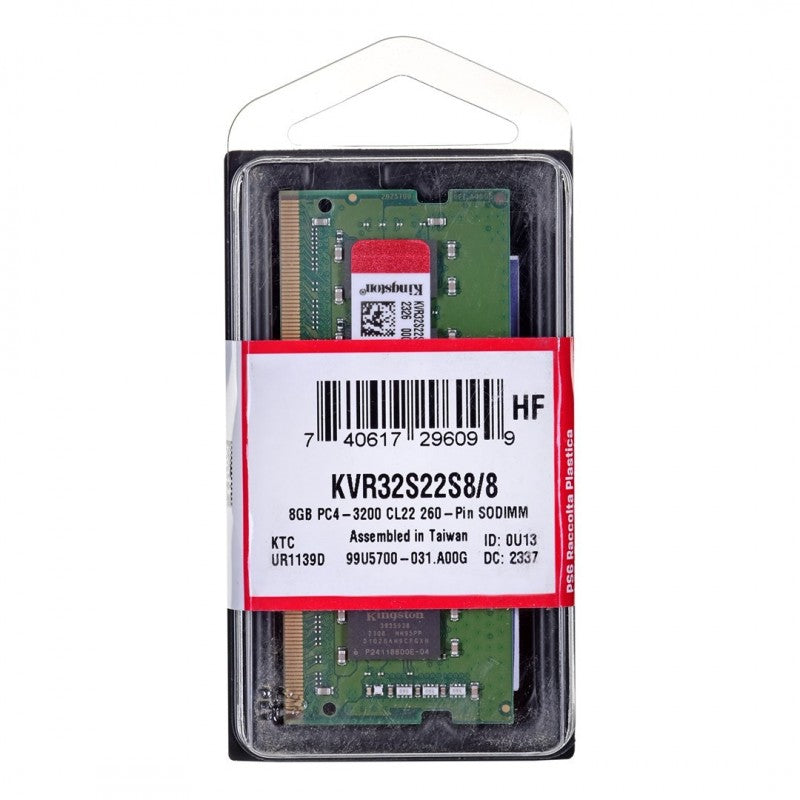 Kingston ValueRAM RAM-minne, DDR4 SODIMM, 8GB, 3200Mhz KVR32S22S8/8