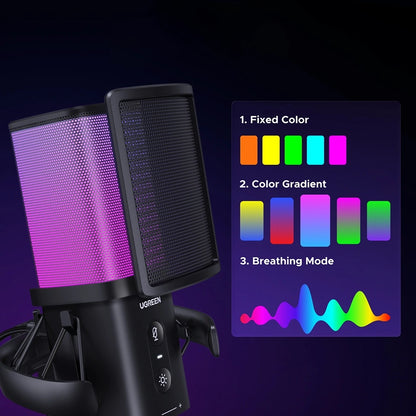 Cardioid Mikrofon UGREEN CM581 (65629), RGB, USB-C, 1.5m, Svart